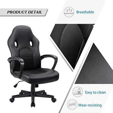 Furmax Gaming Chair Office Chair Leather Computer Desk Chair Racing Style Ergonomic Adjustable Swivel Task Chair with Lumbar Support and Arms (Black)