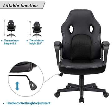 Furmax Gaming Chair Office Chair Leather Computer Desk Chair Racing Style Ergonomic Adjustable Swivel Task Chair with Lumbar Support and Arms (Black)