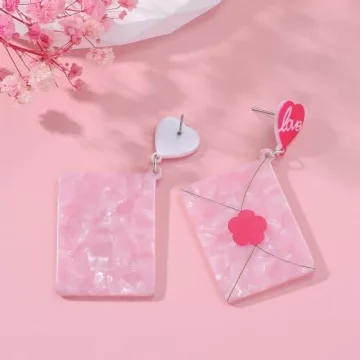 Acrylic Valentine's Day Cute Heart Earrings Creative Love Key Envelope Heart Earrings Pink Love Valentine's Day Jewelry for Women Charm Gift (Envelope)