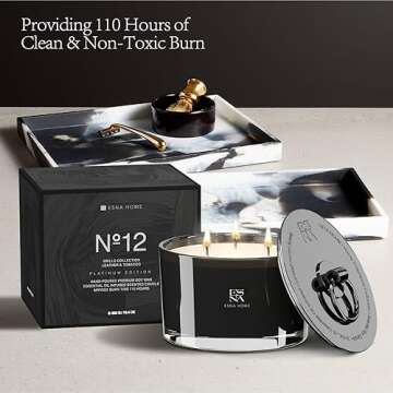 ESNA HOME Luxury Natural Soy Scented 3 Wicks Candle | 19.4oz 110 Hours Long Burn Candles for Home Scented | Lemon Grass Essential Oil Couples Gifts | Aromatic Candle Premium Gift Box Gifts