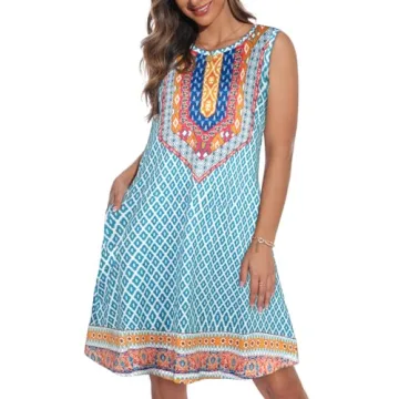 Elescat Boho Summer Dress: Lightweight, Pockets, Floral Print - Light Blue
