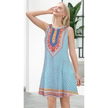 Elescat Boho Summer Dress Lightweight Floral Print Pockets