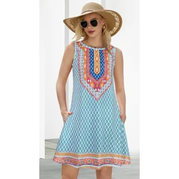 Elescat Boho Summer Dress Lightweight Floral Print Pockets