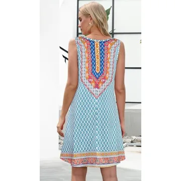 Elescat Boho Summer Dress Lightweight Floral Print Pockets
