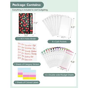 A6 Budget Binder for Money Saving Binder, PU Leather Budget Planner with 8 Cash Envelopes, Budget Sh...