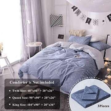 VM VOUGEMARKET 3 Piece Duvet Cover Sets Queen,100% Cotton Constellation Pattern Design Duvet Cover w...