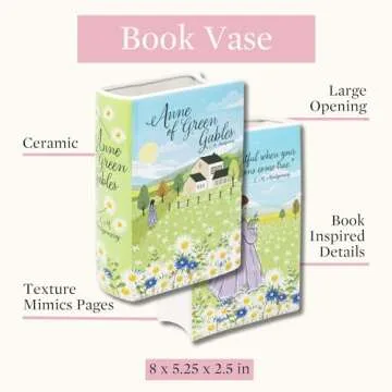 Steel Mill & Co Original Large Book-Shaped Decorative Vase, Ceramic Vases for Home Decor, Cute Bookshelf Decor, Unique Vase for Book Lovers, Anne of Green Gables