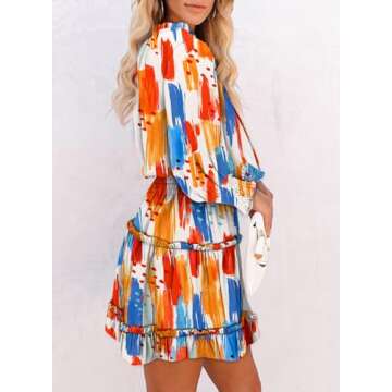 Dokotoo Boho Dresses for Women 2025 Cute Sexy Deep V Neck Ruffle Chiffon Floral Print Lantern Long S...