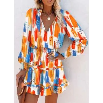 Dokotoo Boho Dress Cute Deep V Neck Floral Print Summer
