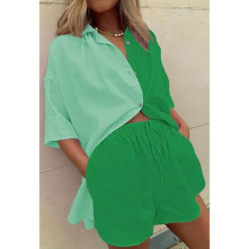 Fixmatti Women Color Block 2 Piece Summer Outfit Set