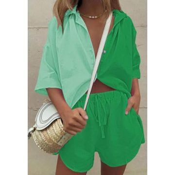 Fixmatti Women Color Block 2 Piece Summer Outfit Set