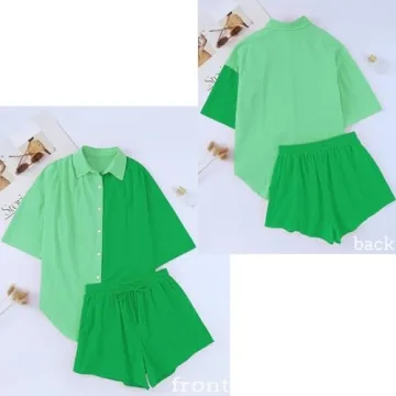 Fixmatti Women Color Block 2 Piece Summer Outfit Set