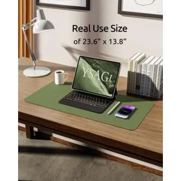 YSAGi Leather Desk Pad Protector, Office Desk Mat, Large Mouse Pad, Non-Slip PU Leather Desk Blotter, Laptop Desk Pad, Waterproof Desk Writing Pad for Office and Home (Green, 23.6" x 13.8")