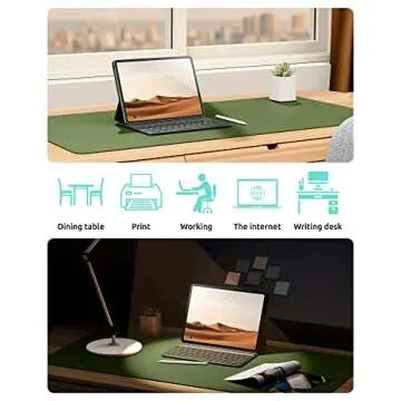 YSAGi Leather Desk Pad Protector, Office Desk Mat, Large Mouse Pad, Non-Slip PU Leather Desk Blotter, Laptop Desk Pad, Waterproof Desk Writing Pad for Office and Home (Green, 23.6" x 13.8")
