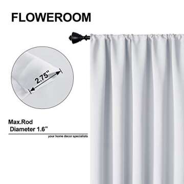 FLOWEROOM Blackout Curtains - Thermal Insulated, Energy Saving, Noise Reducing Panels 42 x 72 inch, ...