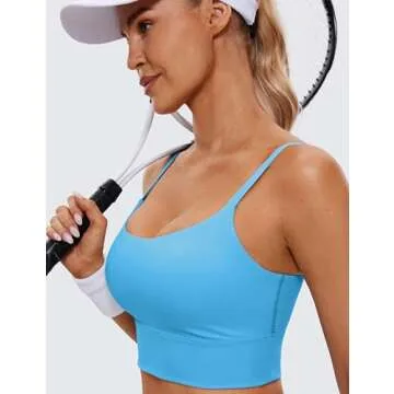 CRZ YOGA Adjustable Longline Sports Bra for Women - V Back Wireless Workout Padded Yoga Camisole Cropped Tank Tops Serenity Blue Large