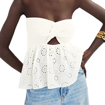 Cioatin Strapless Twist Knot Knitted Tube Top for Women