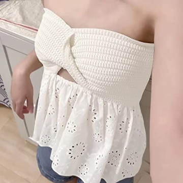 Cioatin Strapless Twist Knot Knitted Tube Top for Women