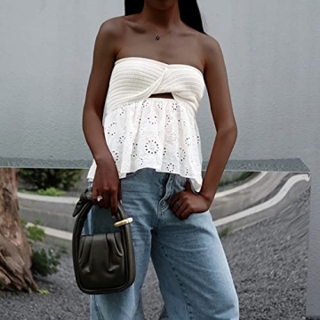 Cioatin Strapless Twist Knot Knitted Tube Top for Women