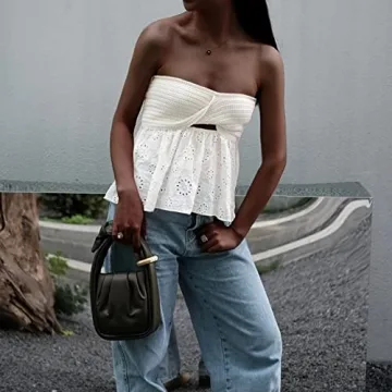 Cioatin Strapless Twist Knot Knitted Tube Top for Women