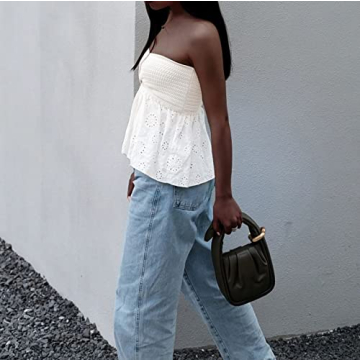 Cioatin Strapless Twist Knot Knitted Tube Top for Women