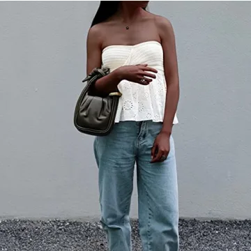 Cioatin Strapless Twist Knot Knitted Tube Top for Women