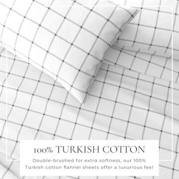 Flannel Sheet Set Queen Size - 100% Turkish Cotton, Double-Brushed, Printed Bed Sheets - Ultra-Soft, Cozy, 4-Piece Bedding Set (Windowpane - White/Grey)