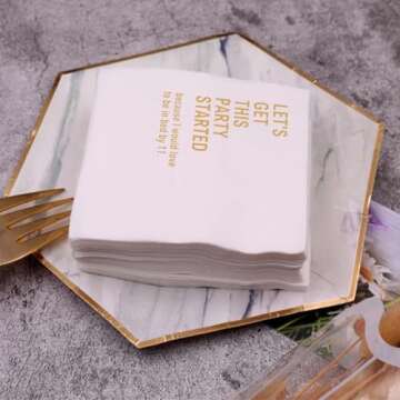 VOWFOO Let's Get This Party Started Because I Would Love To Be In Bed By 11 Funny Quotes Cocktail Napkins for Birthday Girls Night Holiday Housewarming Reunion Party 100Pcs 4.5 x 4.5 2-ply (By 11)
