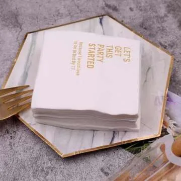 VOWFOO Let's Get This Party Started Because I Would Love To Be In Bed By 11 Funny Quotes Cocktail Napkins for Birthday Girls Night Holiday Housewarming Reunion Party 100Pcs 4.5 x 4.5 2-ply (By 11)