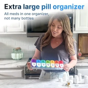 Extra Large Weekly Pill Organizer - XL Daily Pill Box - 7 Day Am Pm Pill Case Jumbo Pill Container for Supplements Big Pill Holder Twice A Day Oversized (Rainbow)