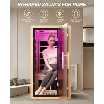 iDOTODO 1 Person Infrared Sauna Room, Infrared Sauna Box, Far Infrared Wooden Sauna Room, Personal Wooden Indoor Dry Sauna with 1000W 5 Heating Panels, Star Lights, Bluetooth Speakers (1 Person Sauna)