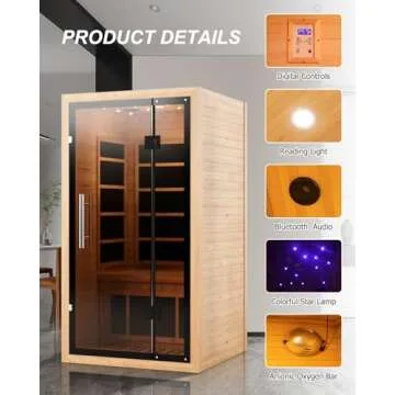 iDOTODO 1 Person Infrared Sauna Room, Infrared Sauna Box, Far Infrared Wooden Sauna Room, Personal Wooden Indoor Dry Sauna with 1000W 5 Heating Panels, Star Lights, Bluetooth Speakers (1 Person Sauna)