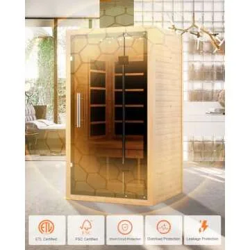 iDOTODO 1 Person Infrared Sauna Room, Infrared Sauna Box, Far Infrared Wooden Sauna Room, Personal Wooden Indoor Dry Sauna with 1000W 5 Heating Panels, Star Lights, Bluetooth Speakers (1 Person Sauna)