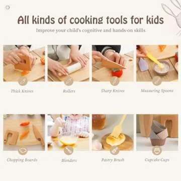 IEATFO Wooden Kids Cooking & Baking Set for Real Cooking, 14 PCS Toddler Montessori Kitchen Tools,Ki...