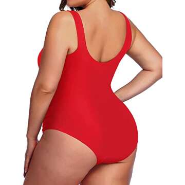 Daci Women Red Plus Size One Piece Swimsuit Athletic Tummy Control Ruched Bathing Suit with U-Back 18 Plus