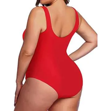 Daci Women Red Plus Size One Piece Swimsuit Athletic Tummy Control Ruched Bathing Suit with U-Back 18 Plus