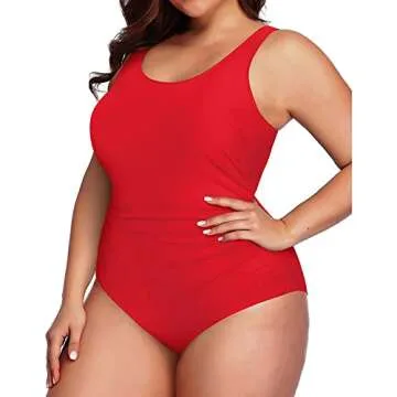 Daci Women Red Plus Size One Piece Swimsuit Athletic Tummy Control Ruched Bathing Suit with U-Back 18 Plus