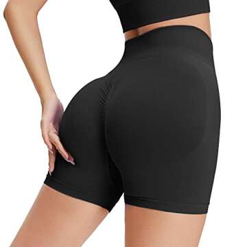 eoeoo Women's Athletic Butt Lifting Shorts Seamless Workout Scrunch High Waist Gym Yoga Biker Shorts Black Small