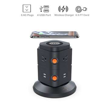 Power Strip Tower - Multi Outlets Surge Protector Wireless Charging Station with 6 Plug Outlets + 4 ...