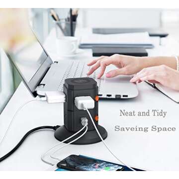 Power Strip Tower - Multi Outlets Surge Protector Wireless Charging Station with 6 Plug Outlets + 4 USB Ports, 6.5 FT Extension Cord Desktop Power Socket Tower for Home Office Room