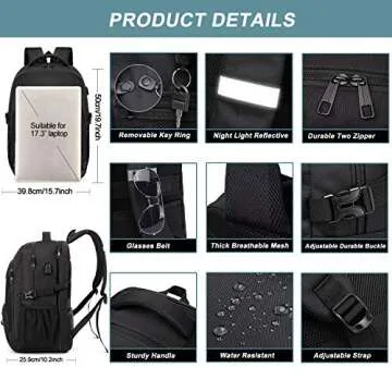 Extra Large Backpack for Men 50L,Water Resistant 17.3 inch Travel Laptop Backpack with USB Charging Port,TSA Friendly Big Business Anti Theft Computer Bag Work College School Bookbags Gifts,Black