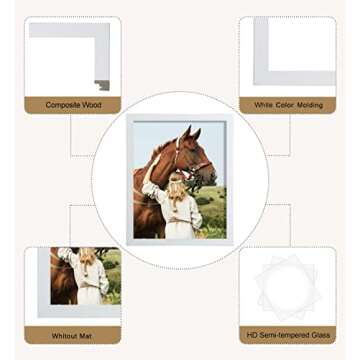 ELSKER&HOME 8x10 Picture Frame White Set of 6 - Multi Photo Frames Collage with HD Real Glass for Table Top or Wall Mount Display