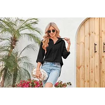 Karlywindow Womens Long Sleeve Cotton Linen Blouse