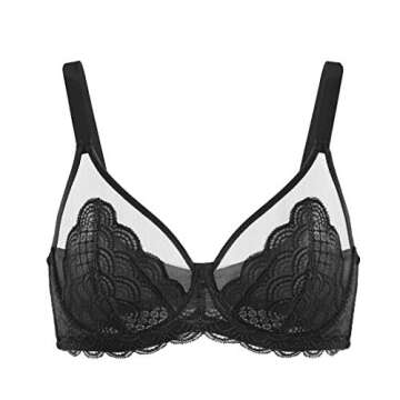 HSIA Minimizer Bra for Women - Plus Size Lace Bra Womans Full Coverage Bras Unlined Underwire Bra for Heavy Breast Black