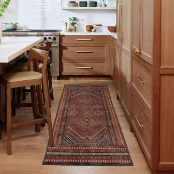 Ruggable Washable 2x7 Runner Rug, Kaden Amber Red, Premium Rugs for Hallway, Kitchen, Entryway, Livi...