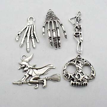iloveDIYbeads Halloween Charm-100g(about 55-60pcs) Antique Silver Halloween Collection Craft Supplies Charms Pendants for Crafting, Jewelry Findings Making Accessory For DIY Necklace Bracelet (M001)