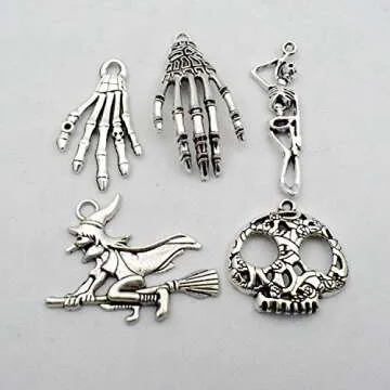 iloveDIYbeads Halloween Charm-100g(about 55-60pcs) Antique Silver Halloween Collection Craft Supplies Charms Pendants for Crafting, Jewelry Findings Making Accessory For DIY Necklace Bracelet (M001)