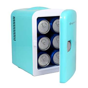 Frigidaire BLUE EFMIS149_AMZ Mini Portable Compact Personal Cooler Fridge, 4 Liter Capacity Chills Six 12 oz Cans, 100% Freon-Free & Eco Friendly, Includes Plugs for Home Outlet, standard