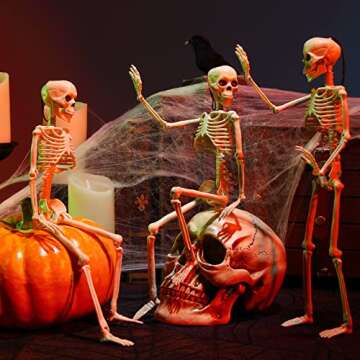 Halloween Skeletons Decorations With Movable Joints, 3 Packs Full Body Posable Skeletons For Hallowe...