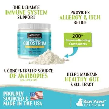 Raw Paws Pet Bovine Colostrum for Dogs Allergies & Immune Support, 5-oz - Made in USA, Pure Bovine Colostrum Powder for Cats - Bovine Colostrum Dogs Daily Supplement - Colostrum for Puppies & Kittens